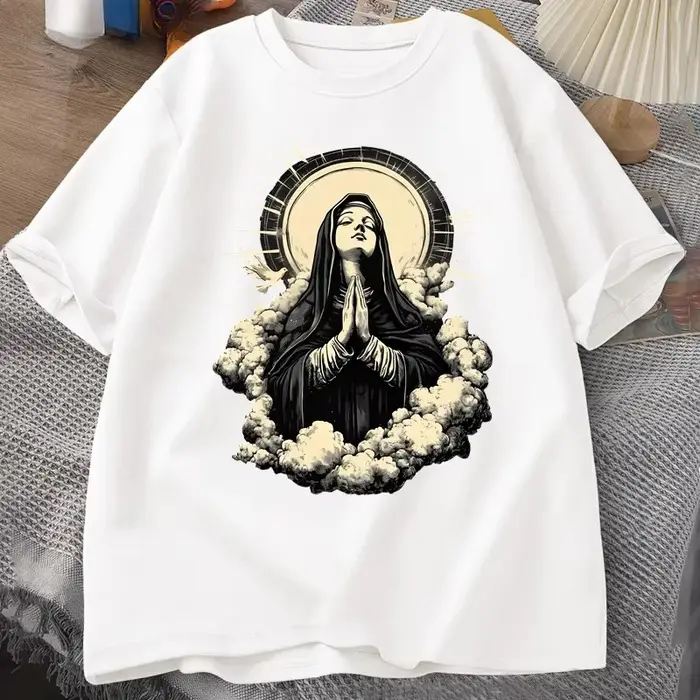 T-shirt chrétien avec image de la Vierge Marie