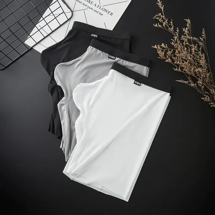 Gtopx Boxer à jambes longues en soie glacée pour hommes – Sous-vêtements ultra-fins étendus à séchage rapide avec support en U et design sans couture