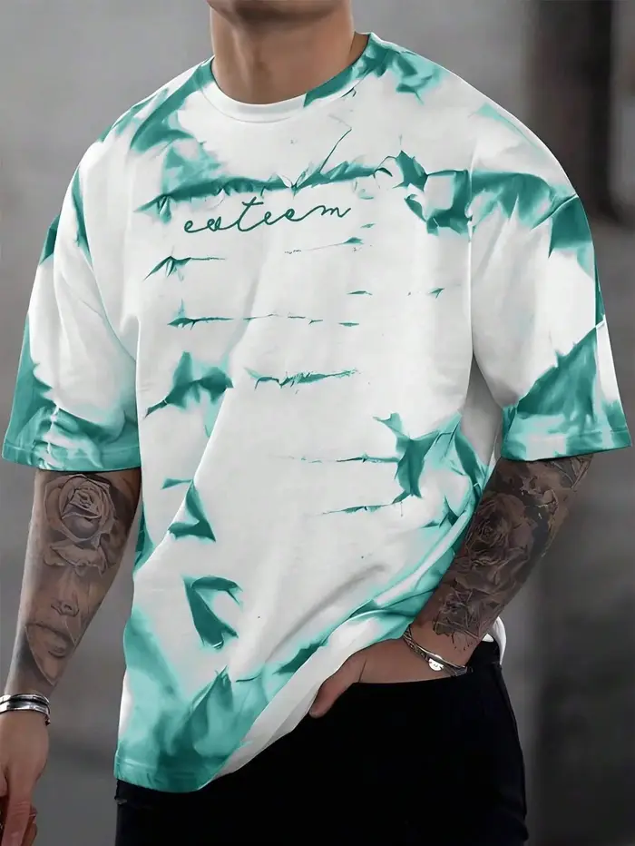 T-shirt à col rond avec imprimé lettres tie-dye