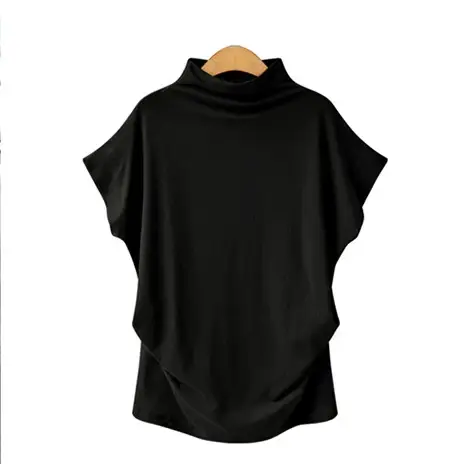 6XL femmes été T-Shirt manches courtes chauve-souris ample solide gris col roulé
