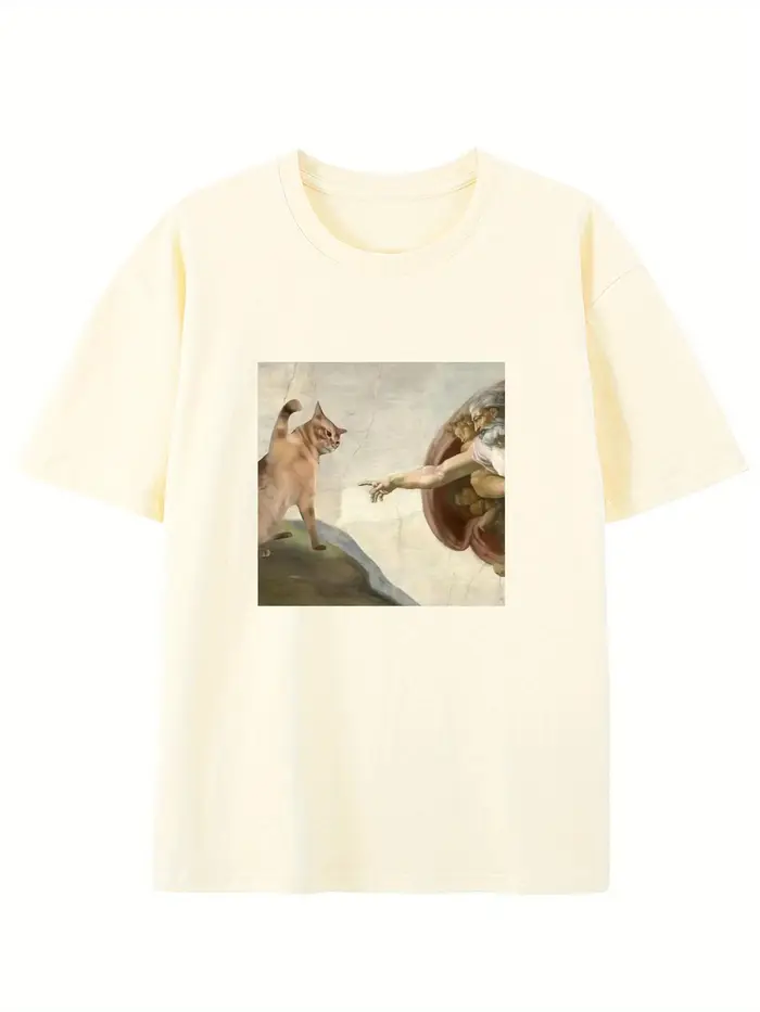 Chat humoristique et Adam Creation parodie graphique T-Shirt décontracté col rond coupe manches courtes pour adulte été