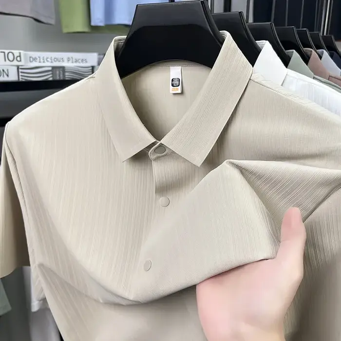 Polo de protection UV haut de gamme pour hommes – Conception texturée à rayures verticales, tissu ex