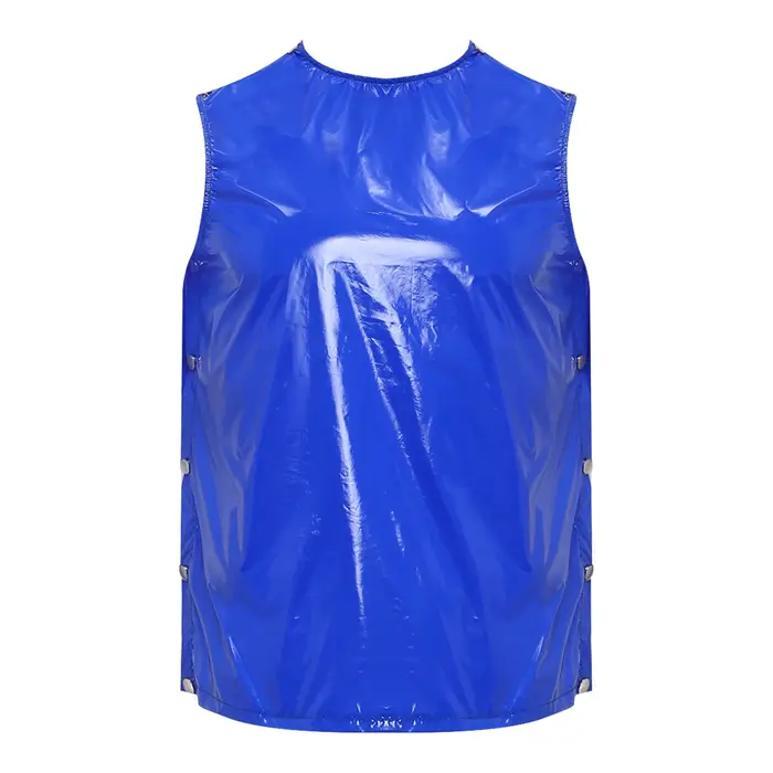 Débardeur Homme Imperméable Effet Mouillé PVC Rouge Sans Manches Brillant Gilet Vinyle Imperméable R