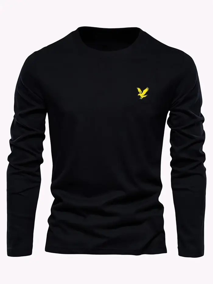 T-shirt à manches longues pour hommes, 100% coton, doux et confortable, avec imprimé aigle jaune, dé