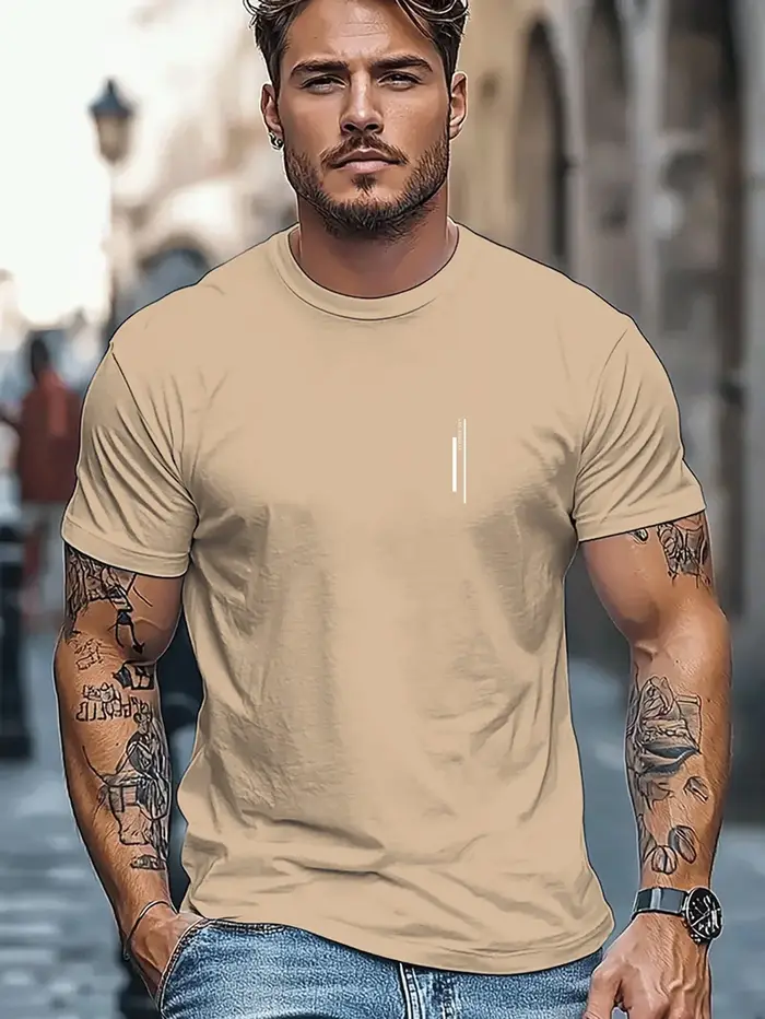 T-shirt à col rond pour homme, respirant et souple, haute élasticité, lavable, frais et confortable, style décontracté pour l'été