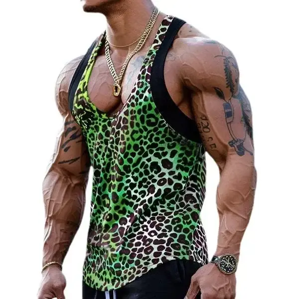 Débardeurs Homme Style Punk 2026 Imprimé Léopard Vintage Décontracté Personnalisé Coupe Ample Gilet Musculaire Tendance Urbaine