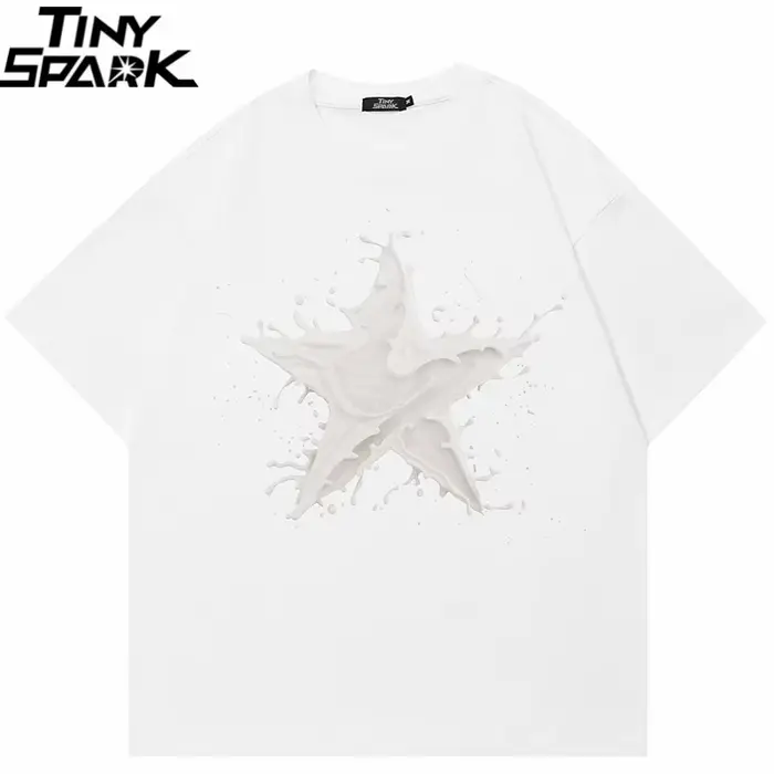 Été 2025 T-Shirt hommes Streetwear éclaboussures lait étoile graphique
