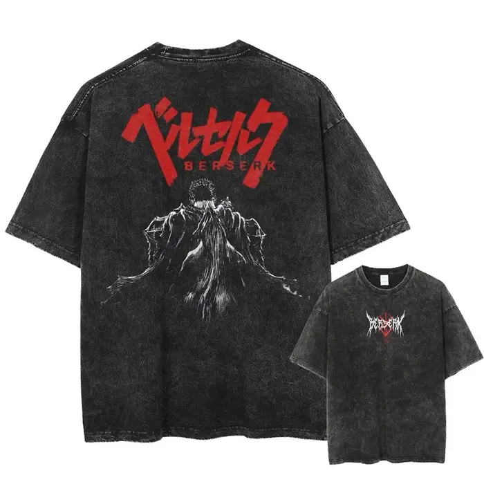 Berserk-T-shirt vintage en coton délavé pour homme et femme