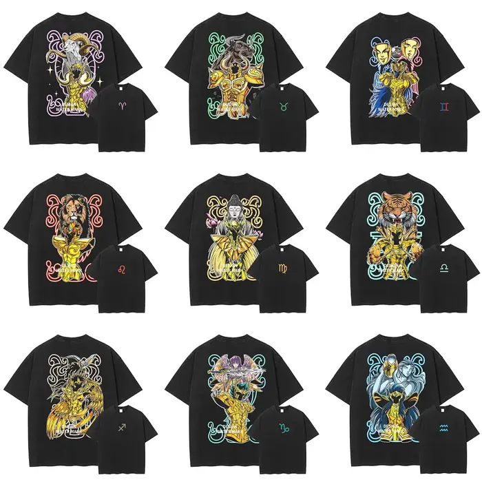 Anime Saint Seiya T-shirt zodiaque doré Shaka Saga Muu Shun Vintage lavé hauts t-shirts surdimensionné à manches courtes