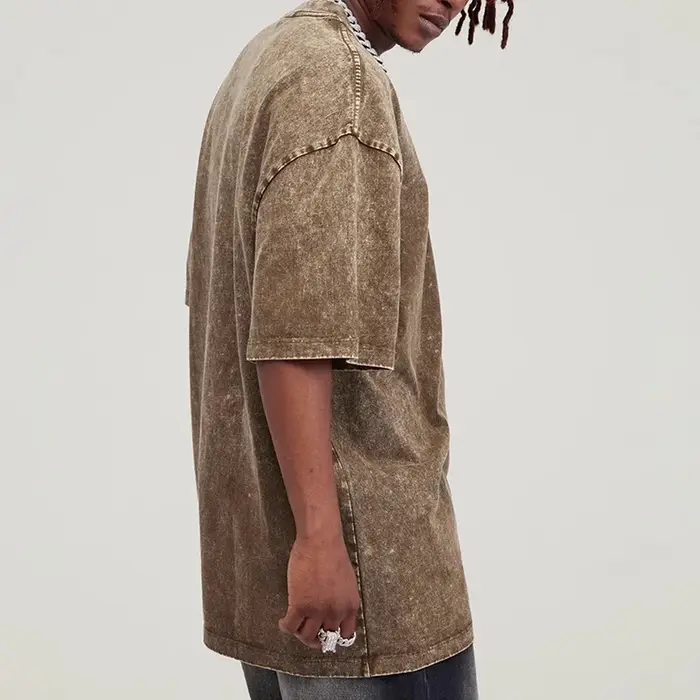 Streetwear lavé en détresse T-shirt pour hommes surdimensionné européen et américain épaules dénudées manches coton femmes t-shirts