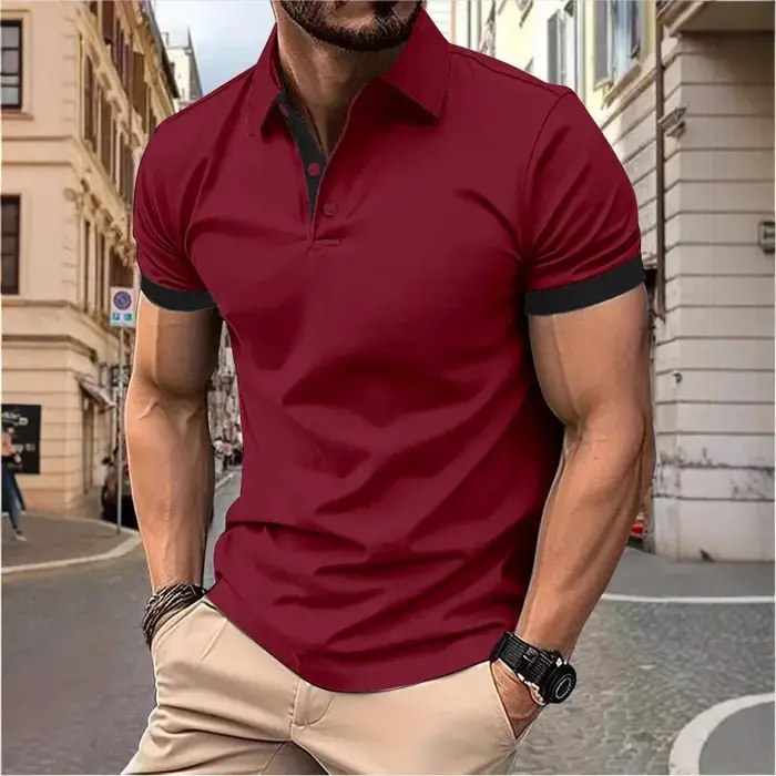 Polo Homme Manches Courtes Color Block Coupe Slim Style Anglais Décontracté Streetwear Été Respirant Tendance Golf Top Tee