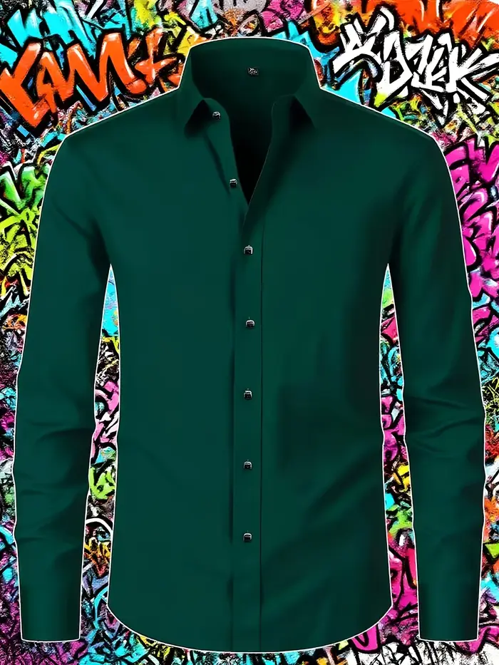 Chemise élégante à manches longues pour homme - Tissu en polyester décontracté
