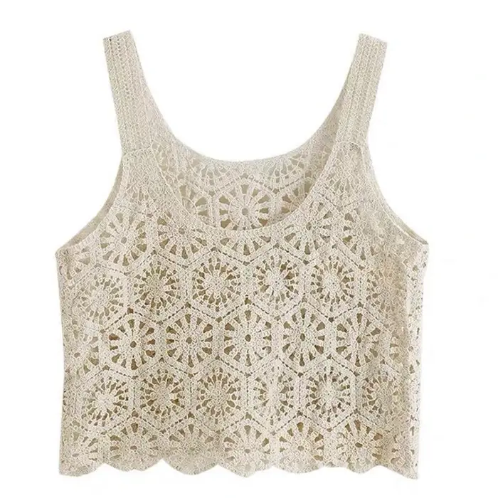Femmes Crochet Récolte pour Débardeur Boho Creux Tricot Floral Camisole Sans Manches Cove