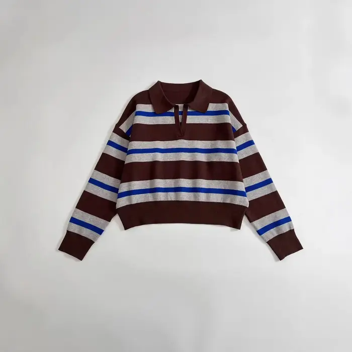 Polo à manches longues en tricot rayé pour femme