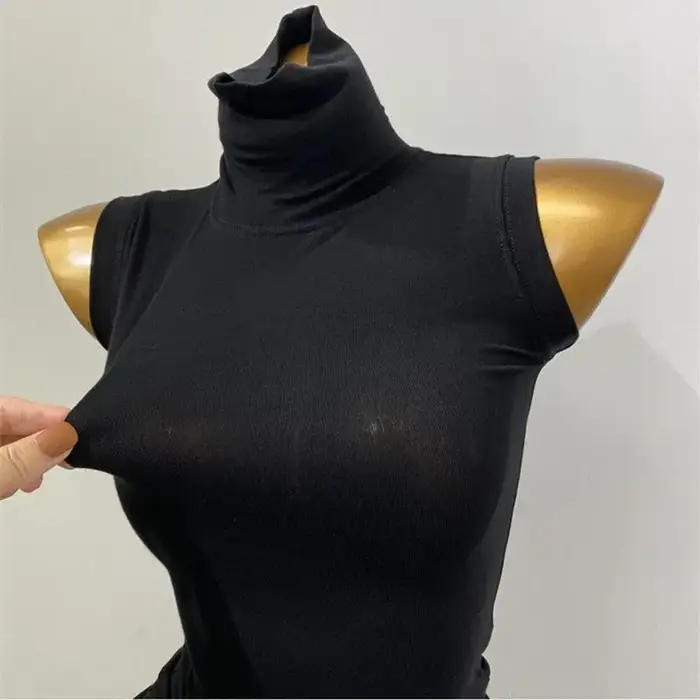 Débardeur moulant sans manches à col montant pour femme
