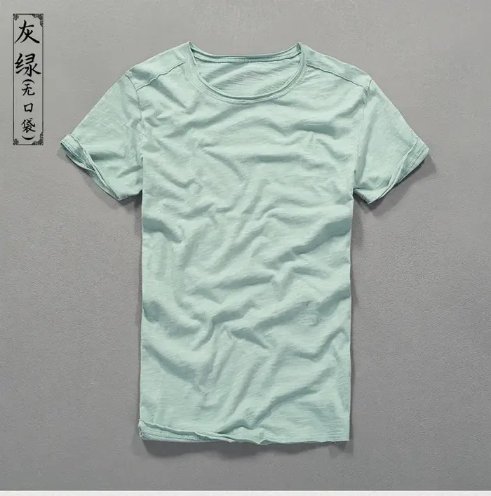 T-shirt col rond pour hommes en coton flammé en détresse mode d'été mince décontracté couleur unie col effiloché et