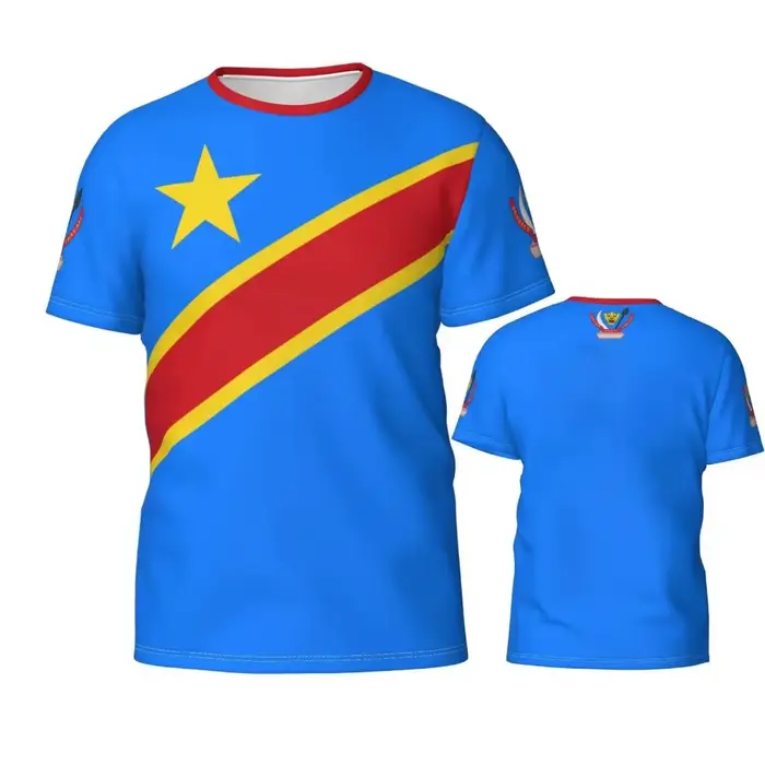 T-shirt graphique imprimé 3D pour homme, T-shirt personnalisé, Emblème national du Congo, Cadeaux de