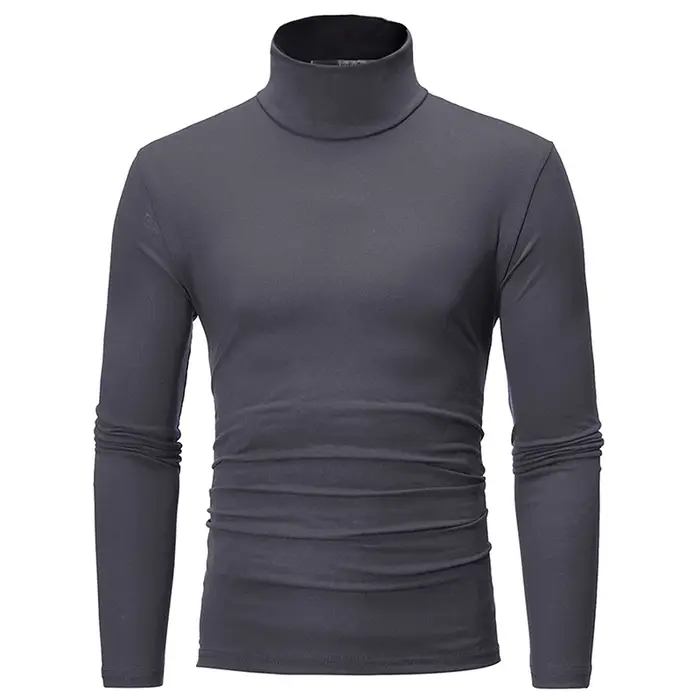 Nouvelle mode Base t-shirt hommes coupe ajustée Polyester col haut pull col roulé pull hauts chemise