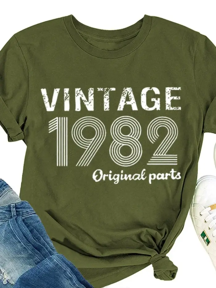 Vintage 1982 Original impression femmes t-shirt à manches courtes col rond lâche femmes t-shirt dame