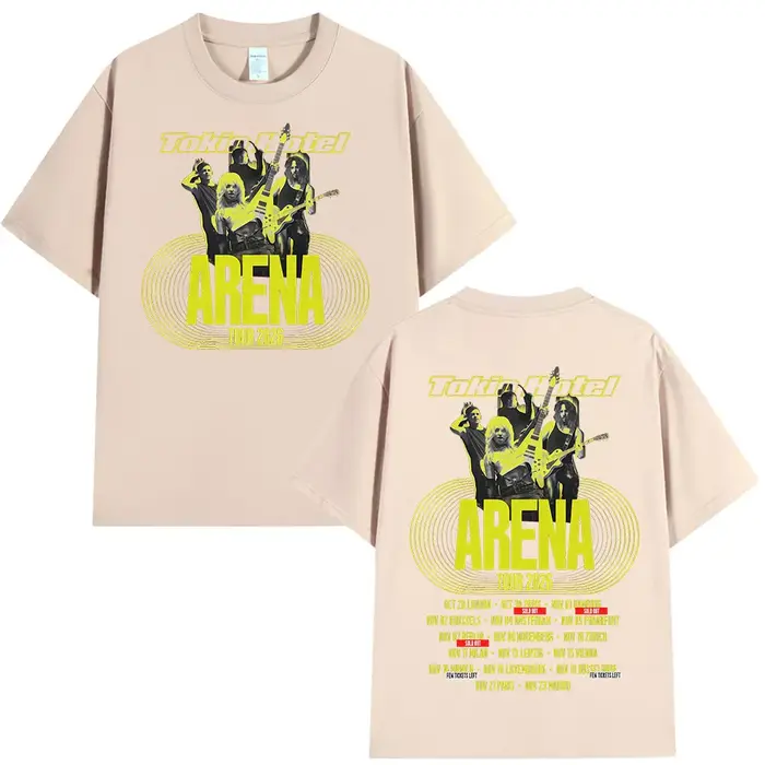 T-shirts de la tournée Arena 2026 du groupe rock Tokio Hotel