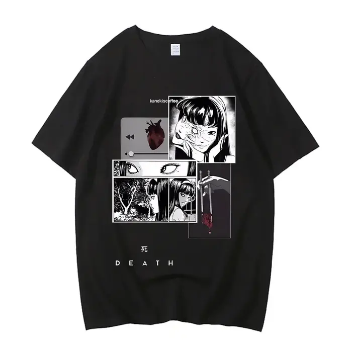 Junji Ito t-shirt fille à la mode 80s université graphique coloré esthétique