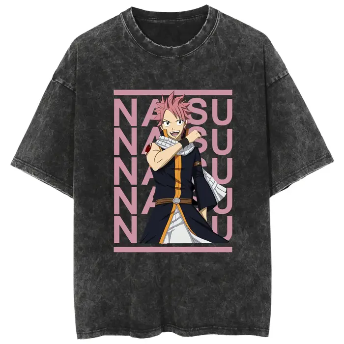 T-shirt délavé vintage avec logo du Groupe des Happy Cat de Fairy Tail