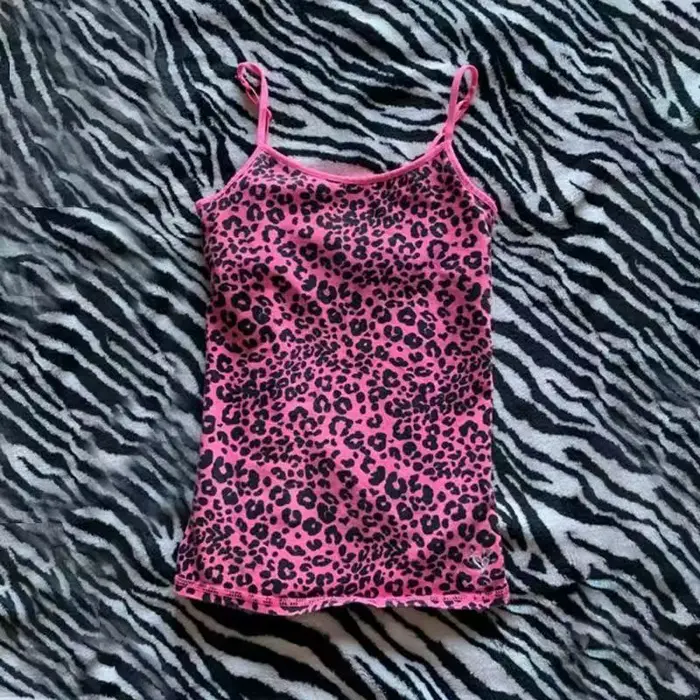 Camisole motif léopard rock esthétique emo girl Y2K crop tops décontracté punk hottie harajuku hip hop street rétro chic
