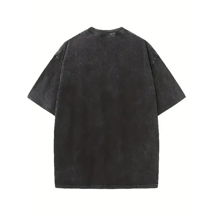 T-shirt unisexe vintage délavé noir surdimensionné à manches courtes