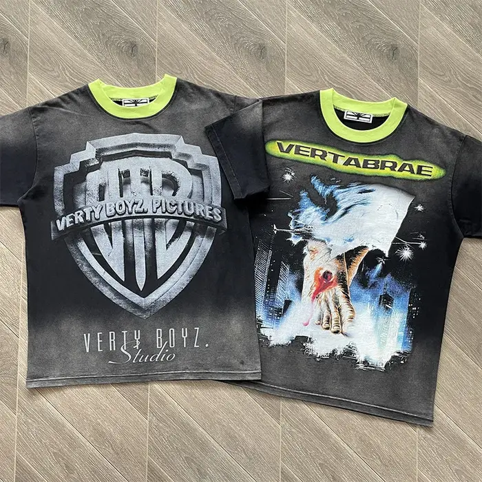 T-shirt décontracté à manches courtes pour hommes et femmes Vertabrae American Street Dark Rap Day Foot VERTEE5