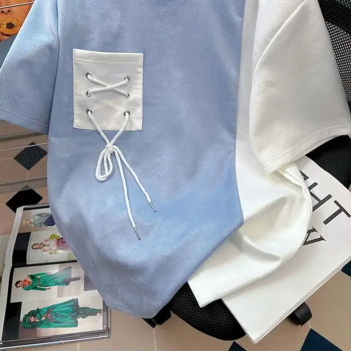 T-shirt manches courtes homme et femme, estival et décontracté, avec sangle de poche, design à la mo