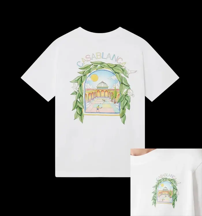 T-shirt graphique Blanca Tennis Court Arch en coton noir à manches courtes et col rond pour hommes et femmes