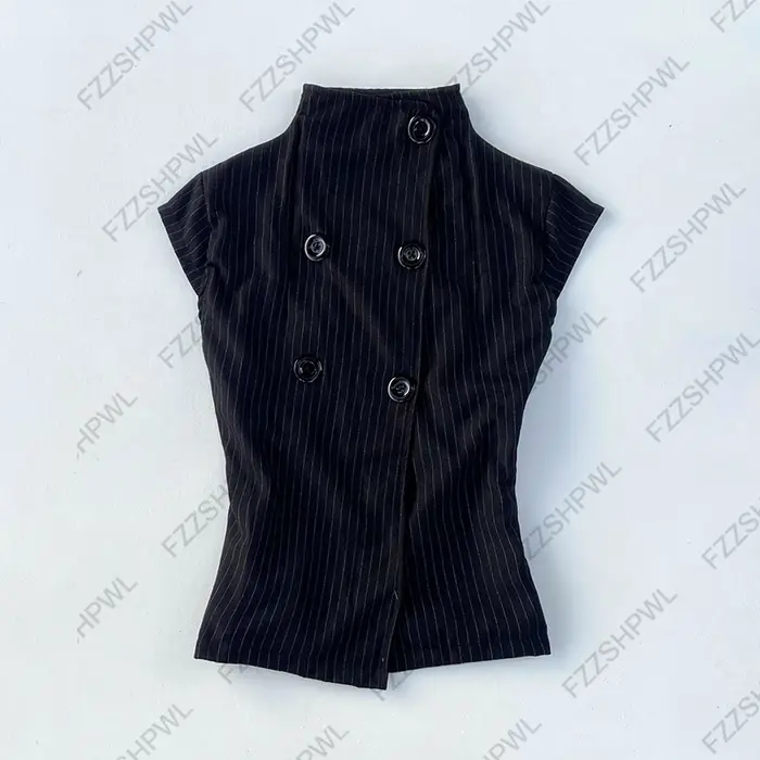 Bouton Harajuku Y2k Débardeur Rayure Imprimé Graphique Punk Haut Court Streetwear Rock Goth Gilet Subculture Épicée