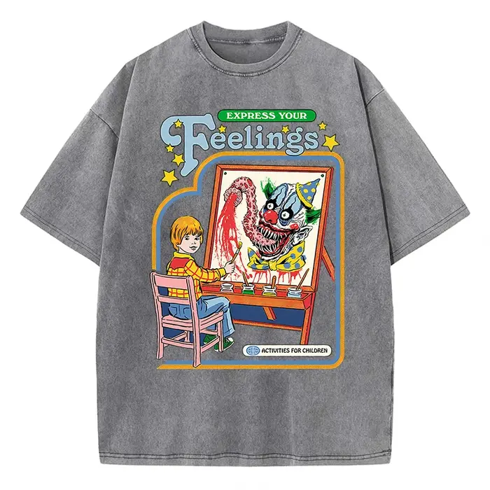 Expressez vos sentiments dessiner un Clown lavé rétro hommes t-shirts mode rue respirant t-shirts en