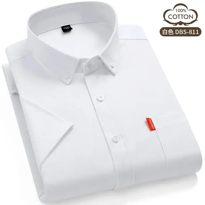 Chemises Oxford 100% coton pour hommes, manches courtes, couleur unie, col rabattu, coupe régulière,