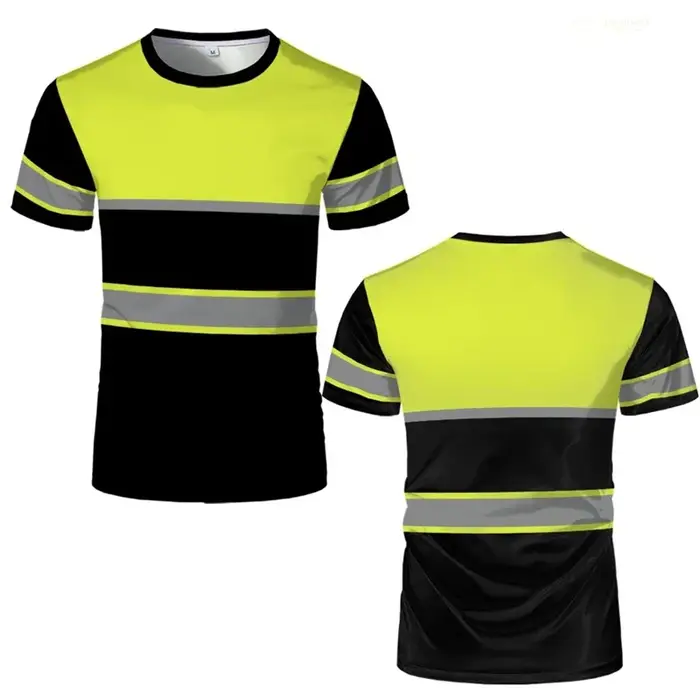 T-shirt de travail de sécurité à rayures simples, décontracté, à manches courtes, imprimé en 3D, col