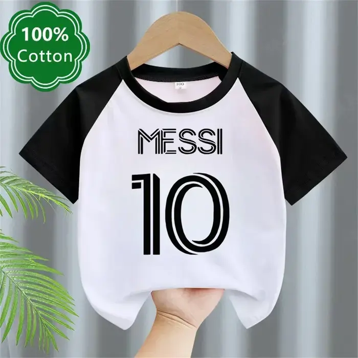 T-shirt en coton pour enfants de football imprimé simple Messi No. 10 haut de haute qualité