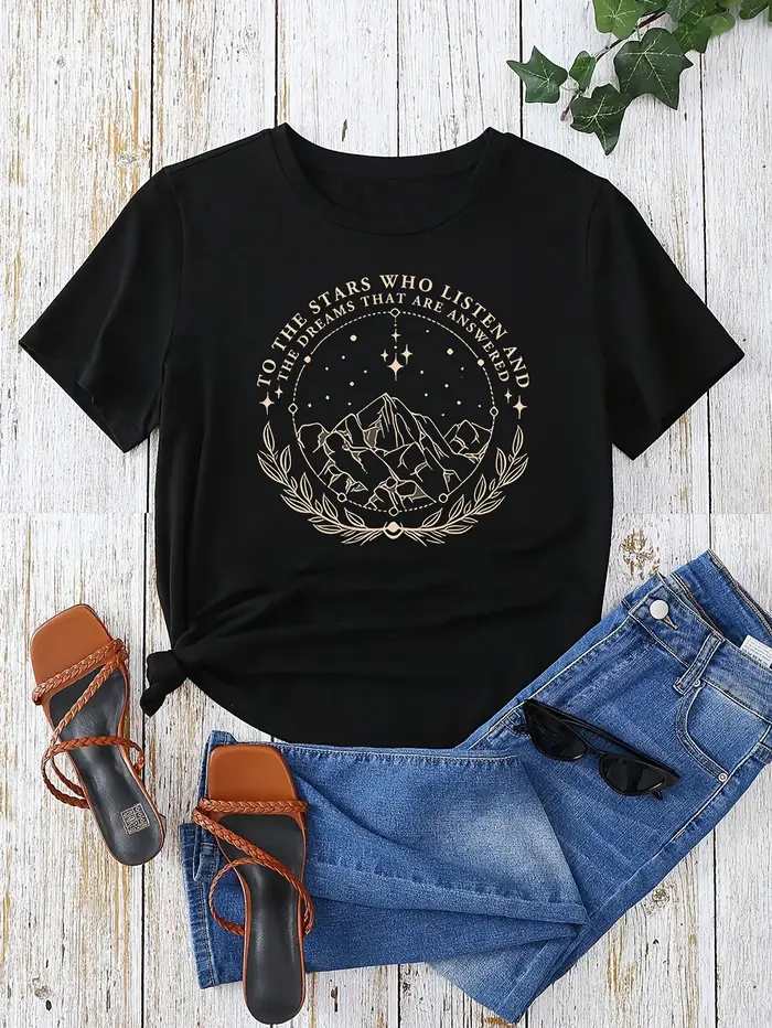 T-shirt à manches courtes et col rond pour femme, adapté au printemps, à l'automne et à l'été, imprimé tendance et unique, col rond