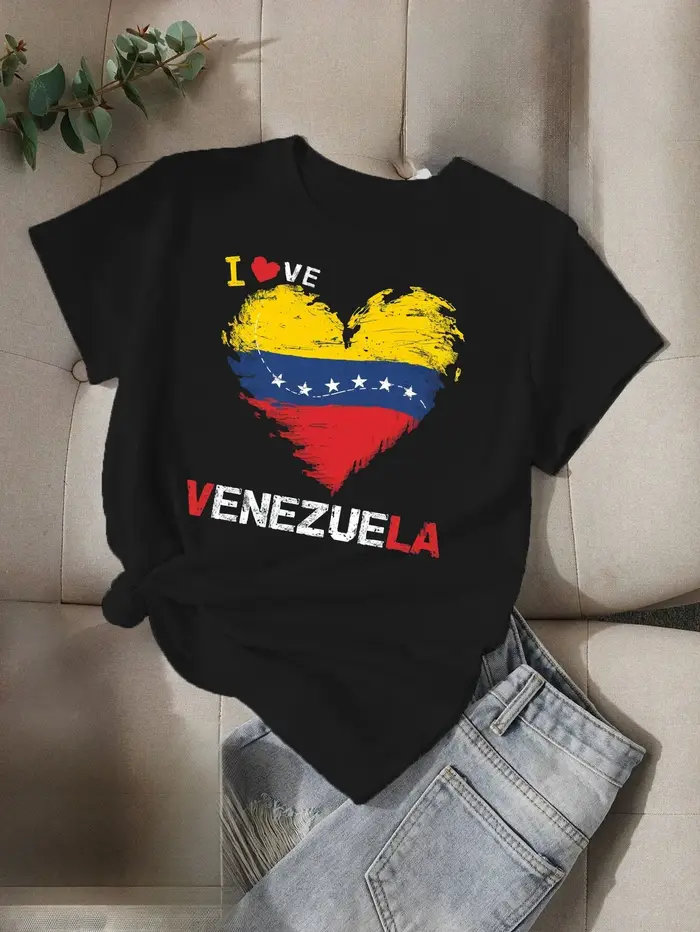 T-shirt Comfit femme I LOVE VENEZUELA vêtements esthétiques femmes manches courtes haut de rue