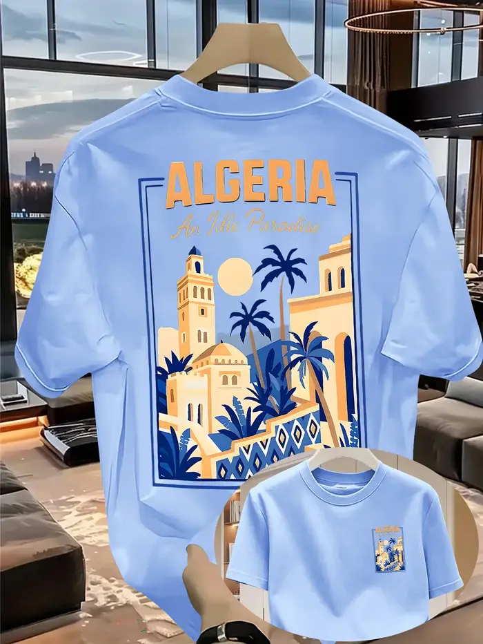 T-shirt 100% coton pour hommes, avec image de paysage urbain de l'Algérie, décontracté, streetwear q