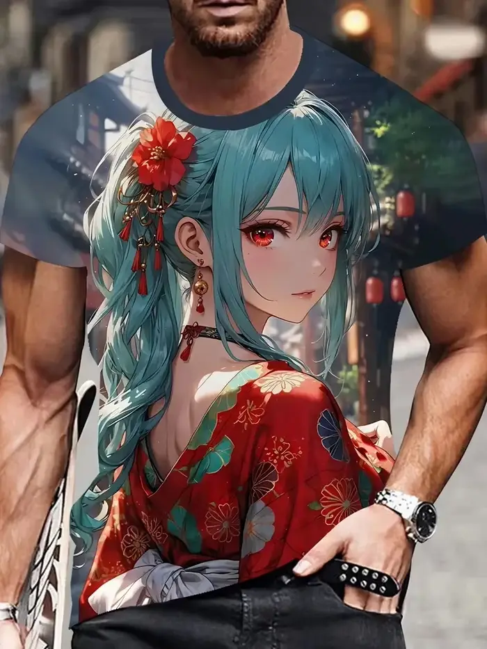T-shirt homme imprimé 3D Anime Samurai Girl