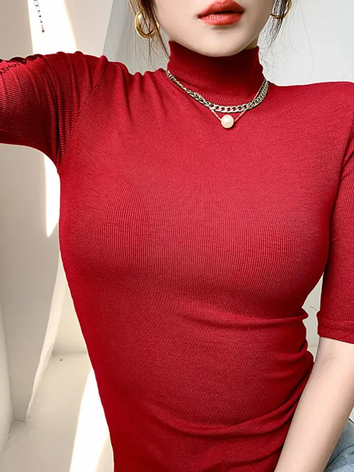 T-shirt basique femmes col roulé mince