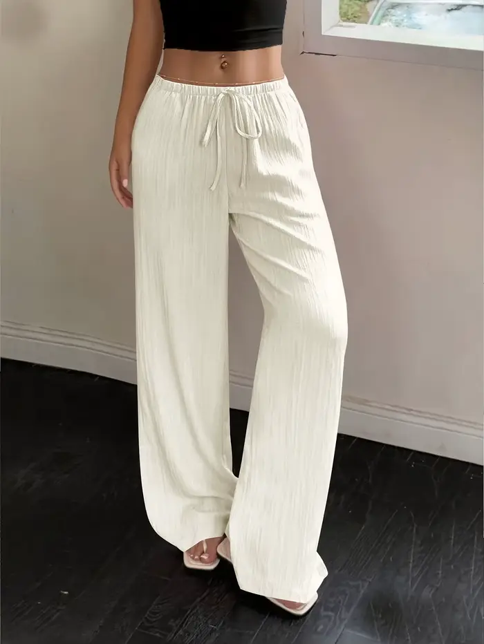 Pantalon large plissé bohème pour femme, pantalon ample à taille haute