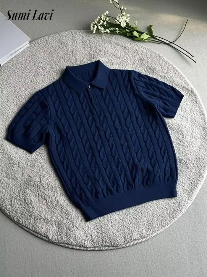 À la mode Slim Fit hommes tricoté polos été décontracté torsion Jacquard hauts en tricot