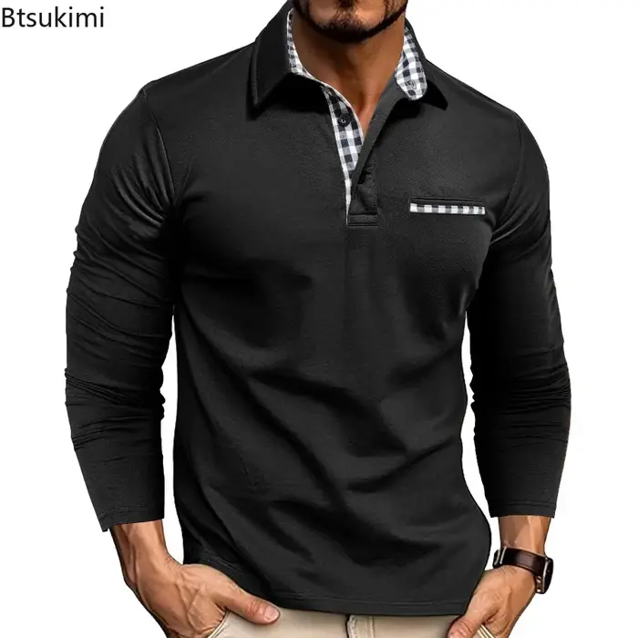 Nouveaux Polos Homme Manches Longues 2026 – Collection Printemps-Automne – Coupe Slim Décontractée – Col Rabattu – Hauts Tendance de Haute Qualité – T-shirts Masculins