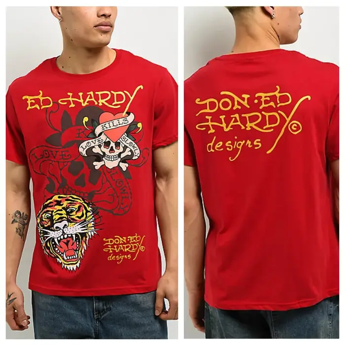 T-shirt Ed Hardy Bat Skull Vintage Street Trendy Brand en coton avec motif graphique pour hommes et femmes