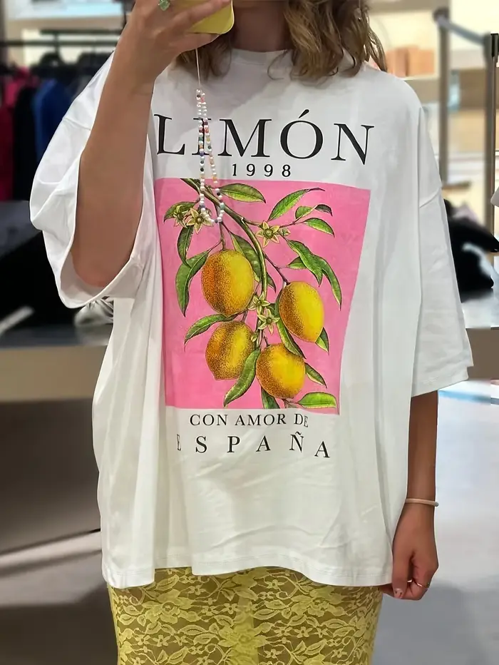 Citron Fruit imprimé T-Shirts coton femmes graphique hauts Vintage esthétique botanique Streetwear chemise Cottagecore vêtements surdimensionné