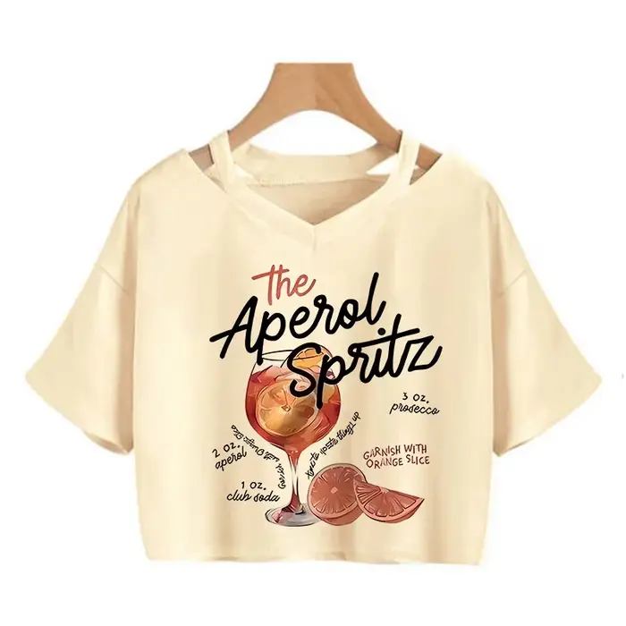T-shirt court imprimé Aperol Spritz rétro pour femme