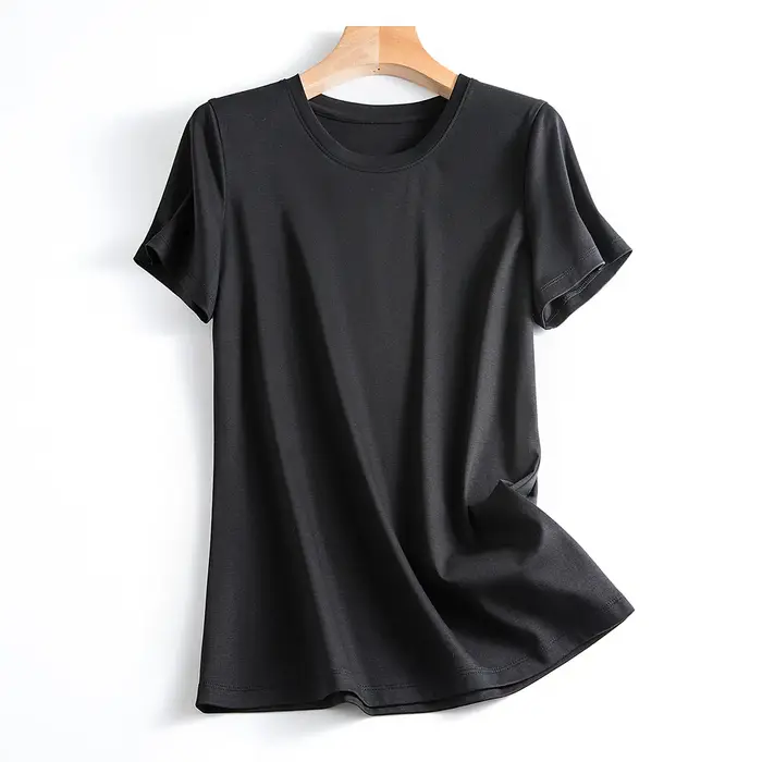 MRMT 2026 Nouveau T-shirt pour femme en soie de mûrier et coton mercerisé, coupe ample, col rond sim