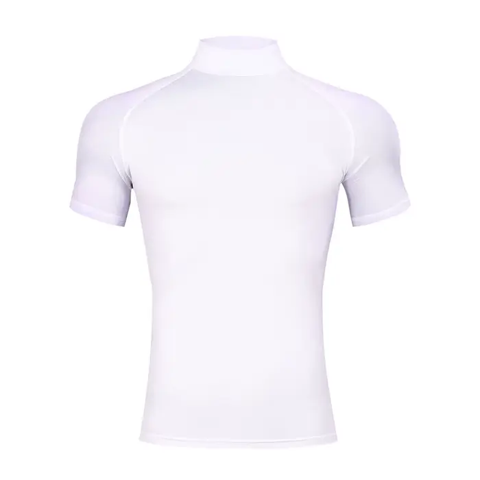 T-shirt moulant de sport de musculation pour hommes, col roulé à Compression, manches courtes, Gym,
