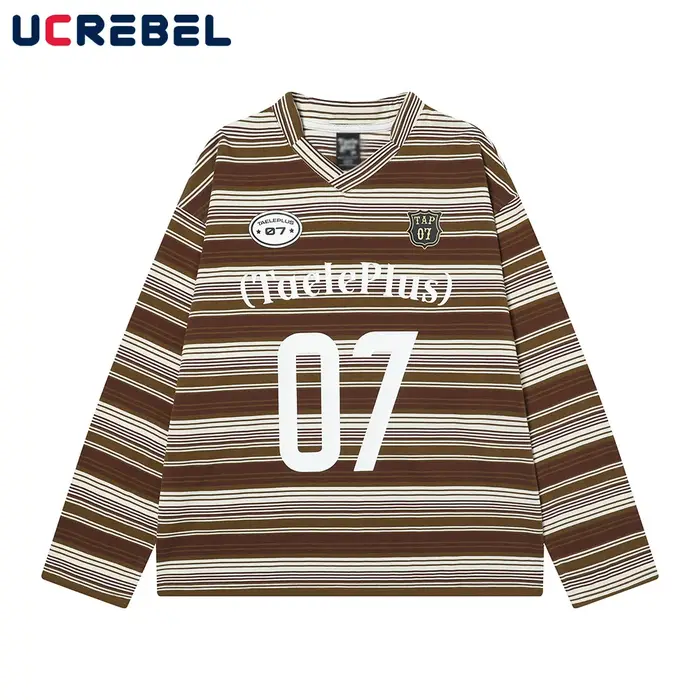 T-shirt à manches longues et col en V rayé pour hommes